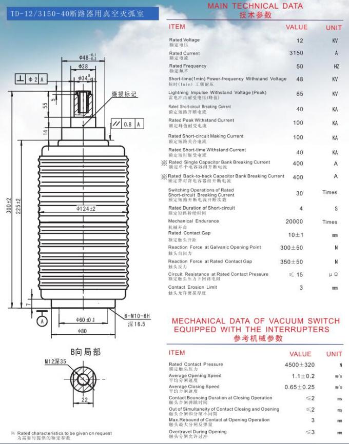 Disjoncteur utilisant l'interrupteur de vide avec 12KV de logement en céramique 3150A